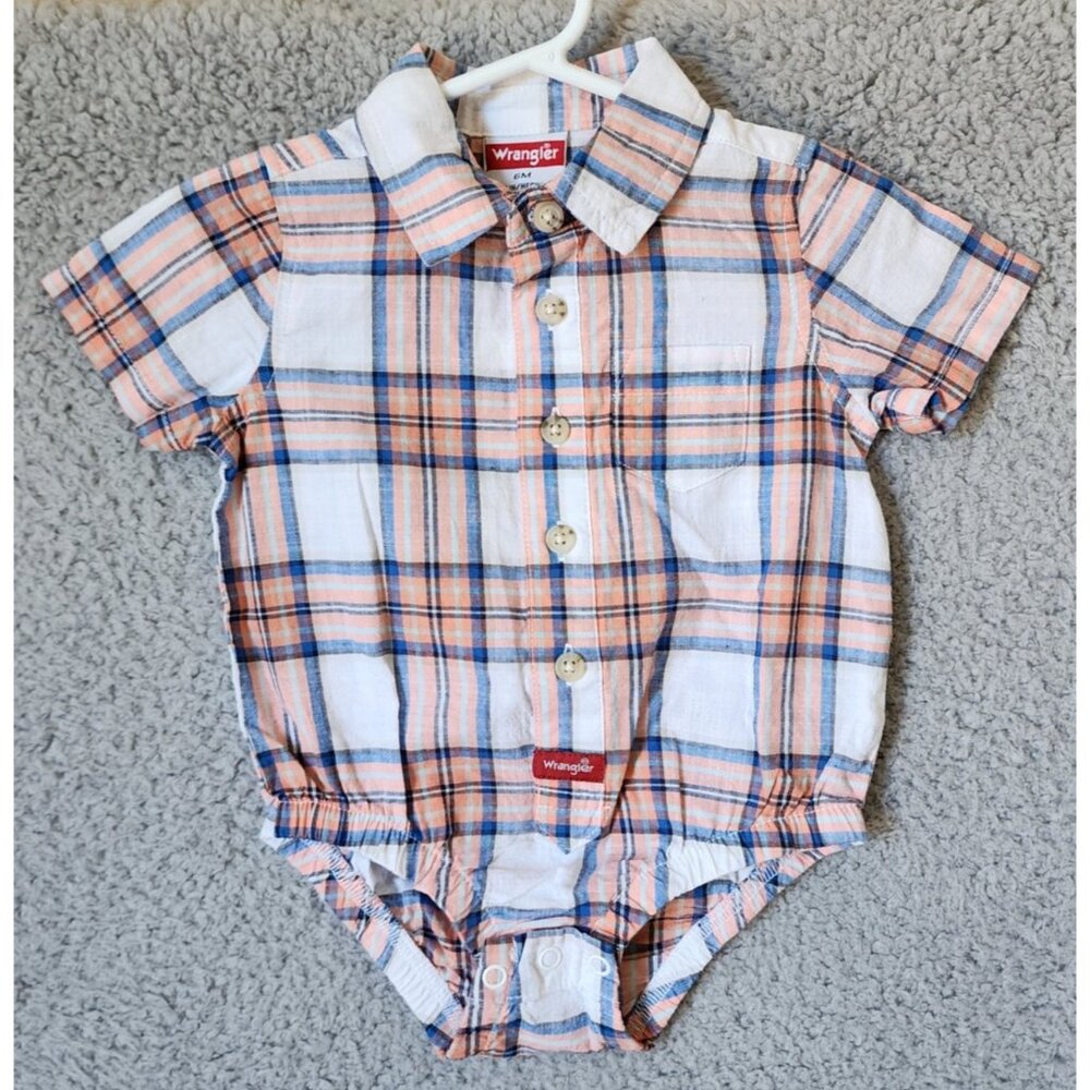 NEW Wrangler Plaid Pearl Snap Western One Piece Baby Toddler Size 6 Months
